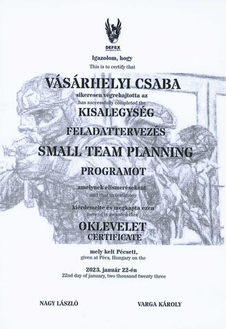 Katonai tervezés oklevél